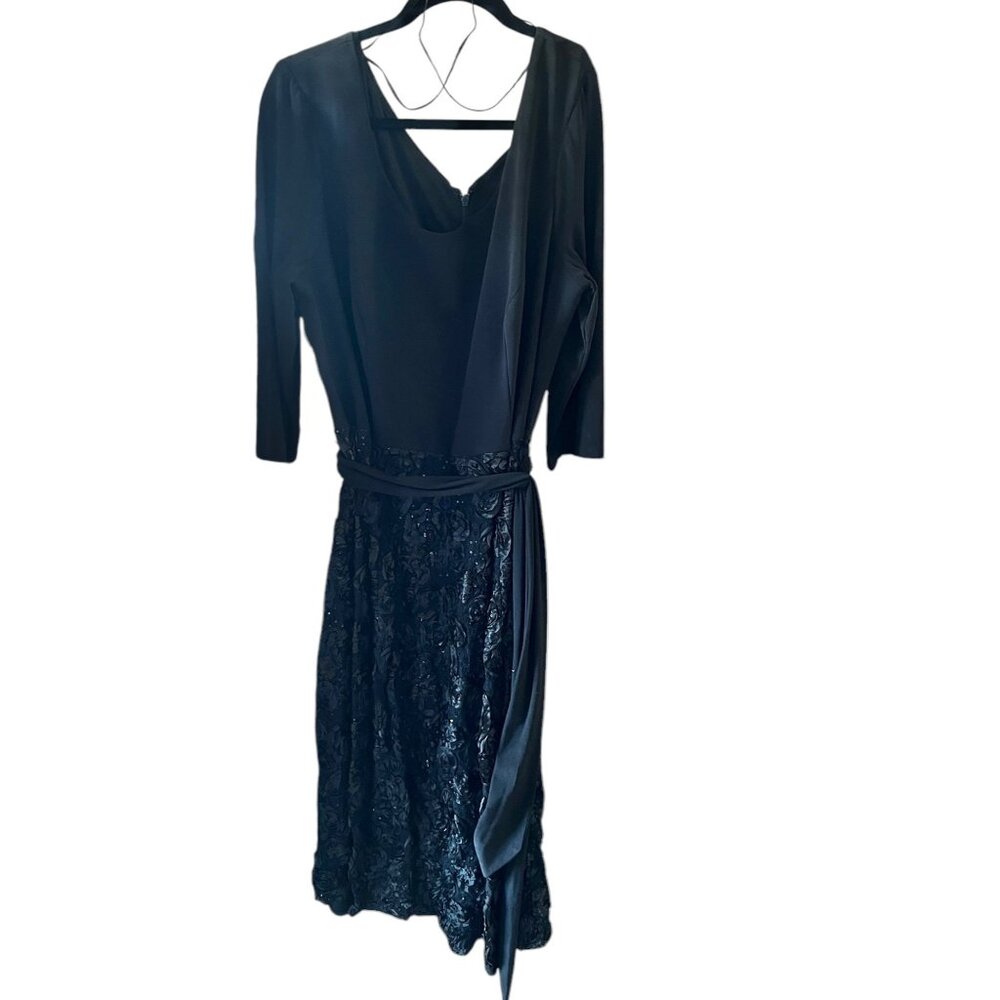 Alex Evenings Blk Dress 3/4 Sleeves Sequins Lace patassimenterie Women's Size 18 - Picture 14 of 16